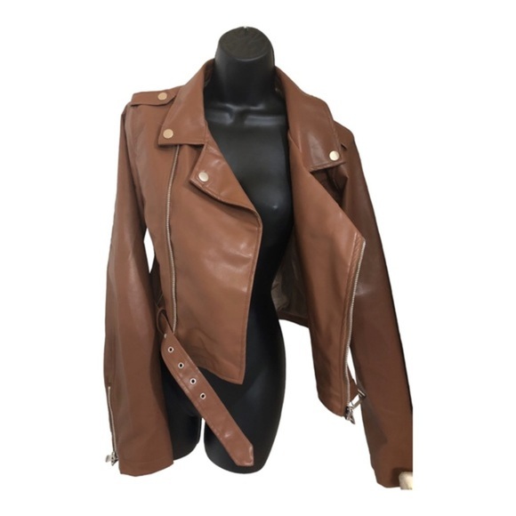 Stoosh brown leather look classic motorcycle biker rocker jacket size XL new - Picture 7 of 15